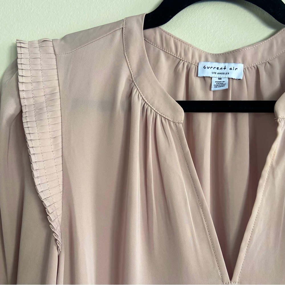 Light Mauve Silky V Neck Blouse with Ruffle Details